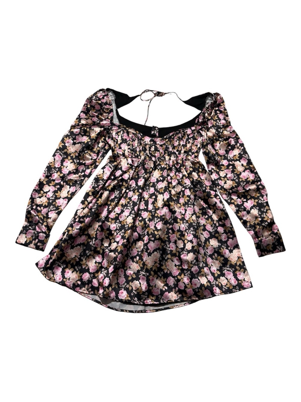 Black Floral Long-Sleeve Dress